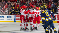 Wisconsin Badgers' forward Zach Urdahl (6) gaol during an NCAA menÕs hockey match against  Michigan Friday December 2, 2022 in Madison, Wisconsin.
Photo by Tom Lynn/Wisconsin Athletic Communications