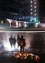 Visual journalist Kelley King drove by the Joe Paterno statue outside Beaver Stadium at 4:30 a.m. Sunday after editing still photos and video of students mourning the imminent passing of the legendary football coach. She found one man, a Penn State alum, 
